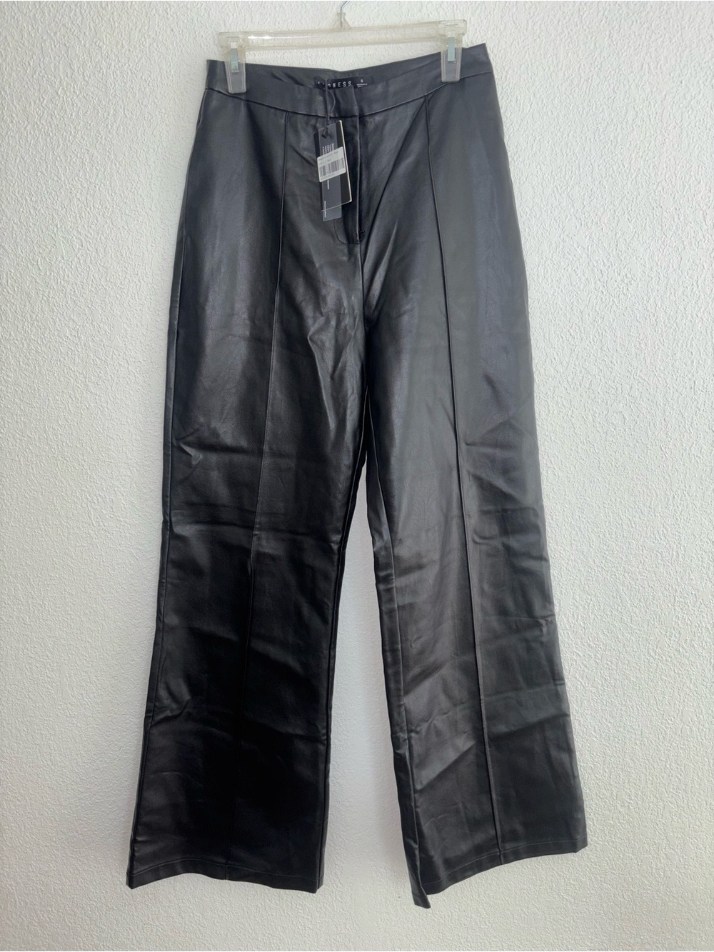 Lioness Black Faux Leather Wide-Leg Dress Pants